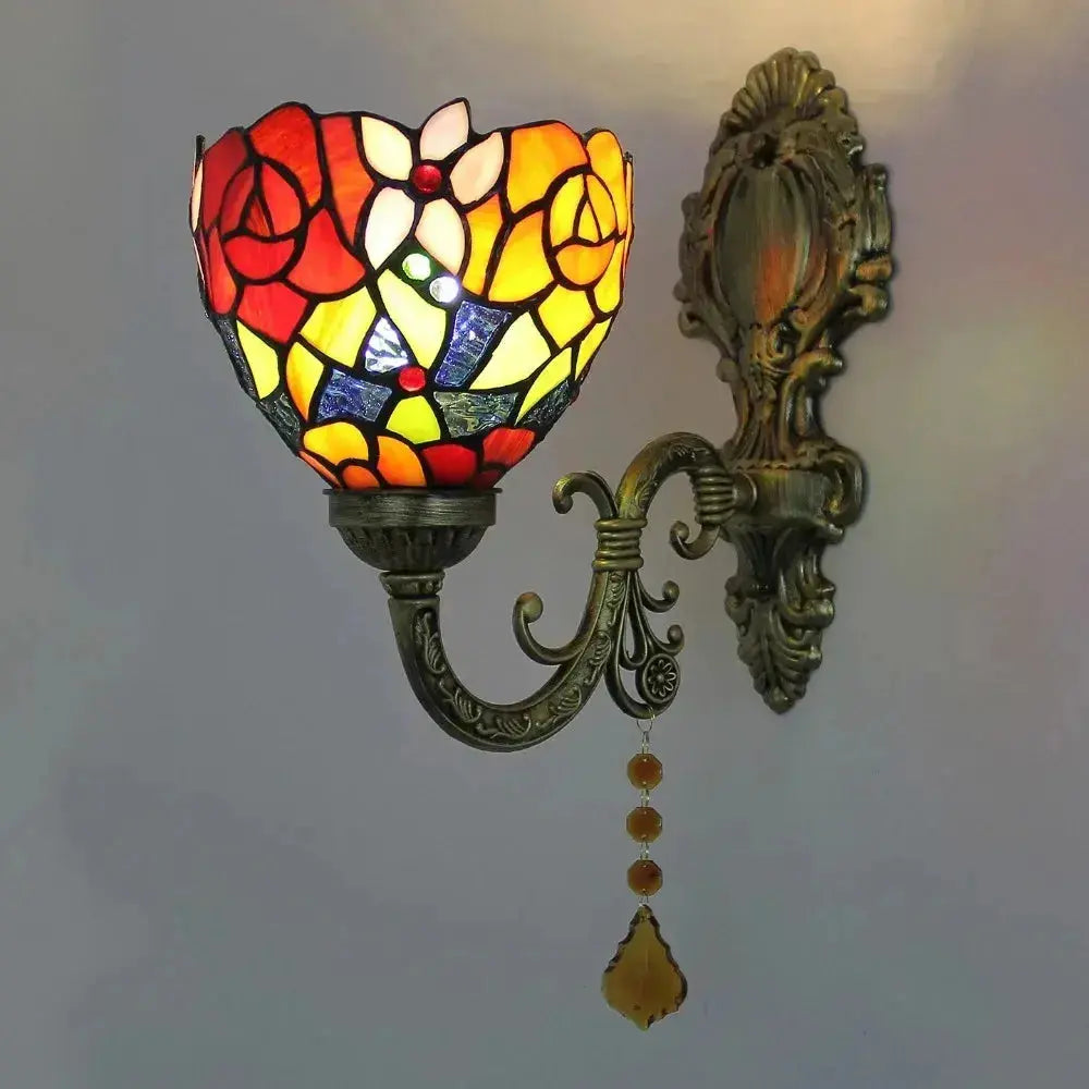 Vintage Stained Glass Rose Lampshade Wall Lamp Tiffany Sconce Light Fixtures Classical Tiffany Lamp