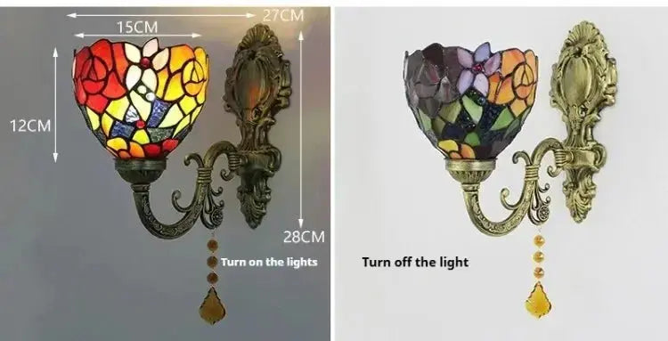 Vintage Stained Glass Rose Lampshade Wall Lamp Tiffany Sconce Light Fixtures Classical Tiffany Lamp