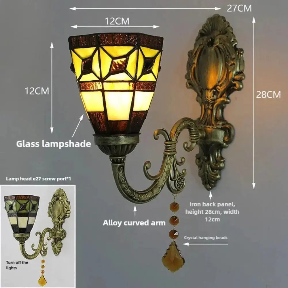 Vintage Stained Glass Simple Floral Lampshade Wall Lamp Tiffany Sconce Classical Tiffany Lamp