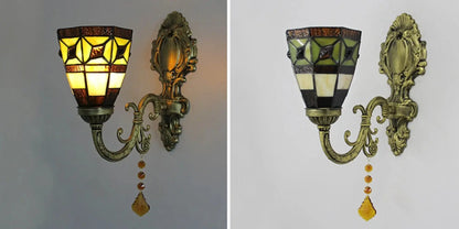 Vintage Stained Glass Simple Floral Lampshade Wall Lamp Tiffany Sconce Classical Tiffany Lamp