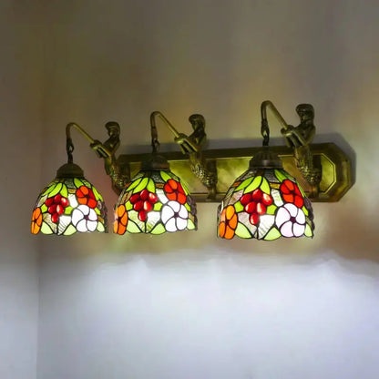 Vintage Stained Glass Pastoral Floral Flower Tiffany 3 Light Sconce Classical Tiffany Lamp